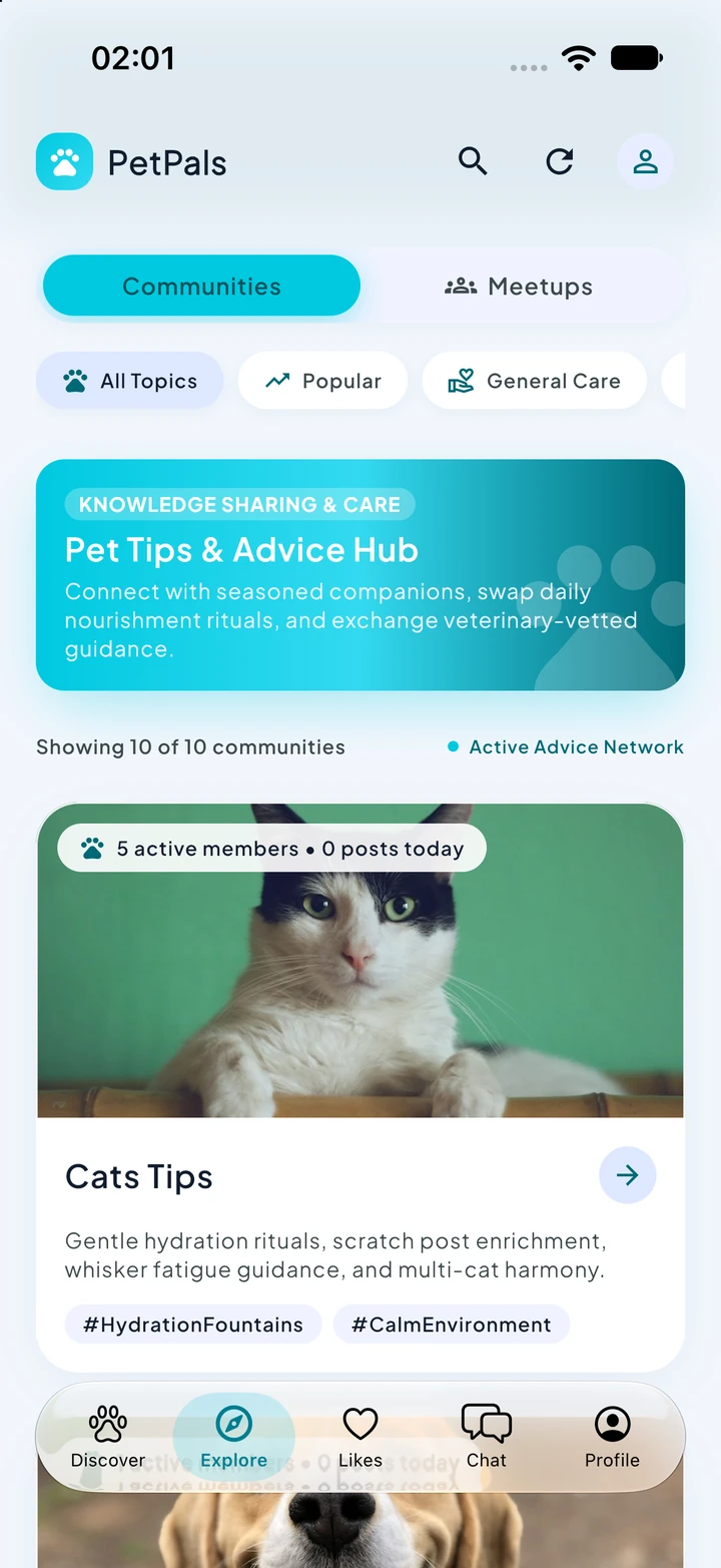 PetPals pet communities screen